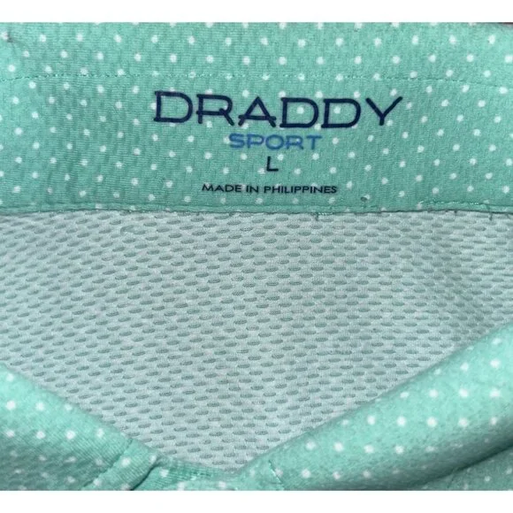 Draddy Sport Stretch Aqua Blue Polo Golf Shirt 1921 Logo Men's Size Large - Picture 7 of 8